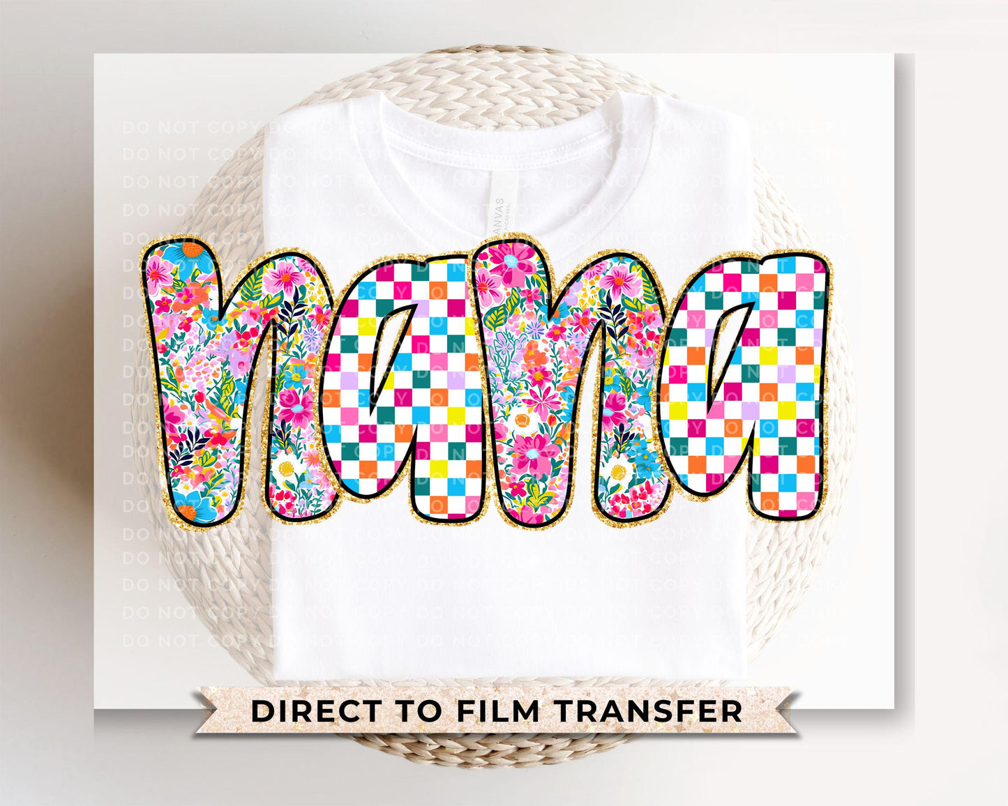 Mother's Day DTF Transfers, Ready to Press, T-shirt Transfers, Heat Transfer, Direct to Film, Gift for Grandma, Faux Glitter Floral Nana