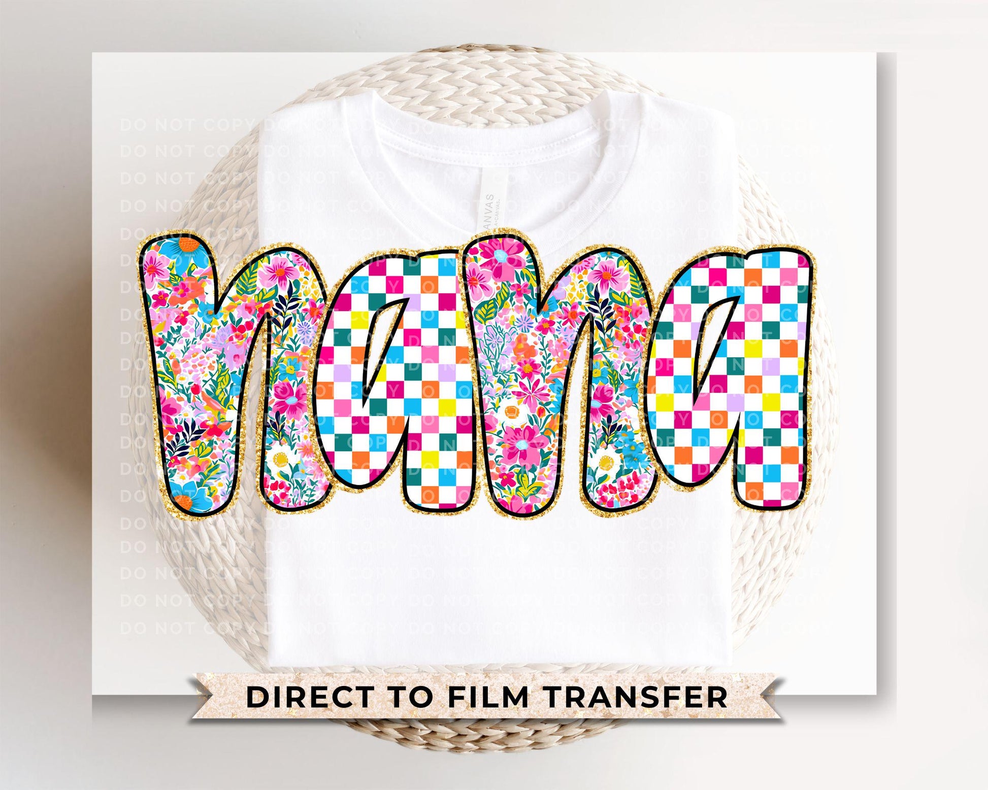 Mother's Day DTF Transfers, Ready to Press, T-shirt Transfers, Heat Transfer, Direct to Film, Gift for Grandma, Faux Glitter Floral Nana