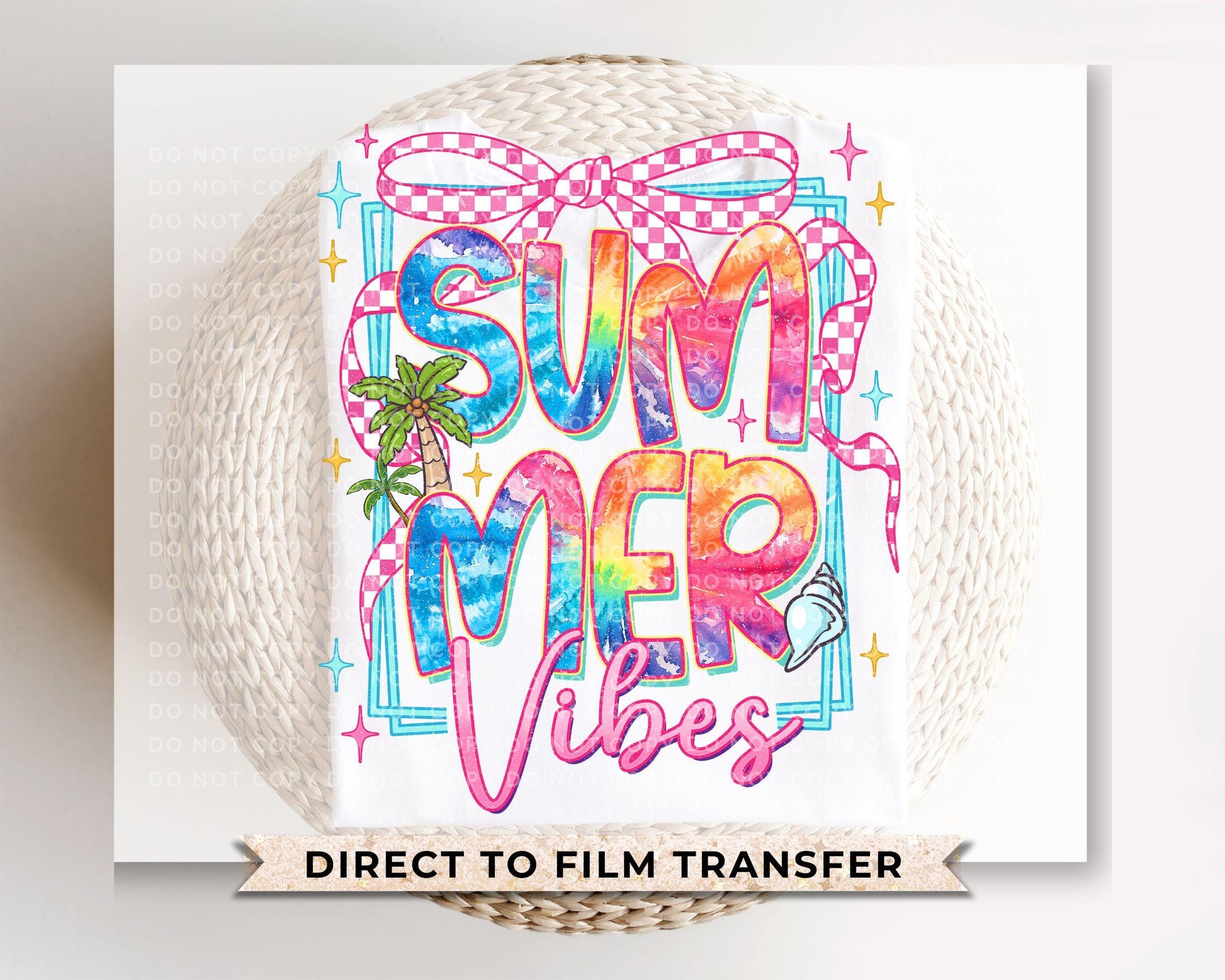 Summer Vibes DTF Transfer, Ready to Press, T-shirt Transfer, Heat Transfer, Direct to Film, Beach Shirt, Brushstroke, Coquette Bow Tie Dye