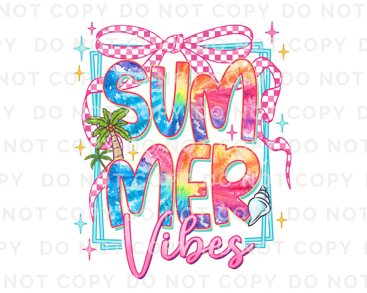 Summer Vibes DTF Transfer, Ready to Press, T-shirt Transfer, Heat Transfer, Direct to Film, Beach Shirt, Brushstroke, Coquette Bow Tie Dye