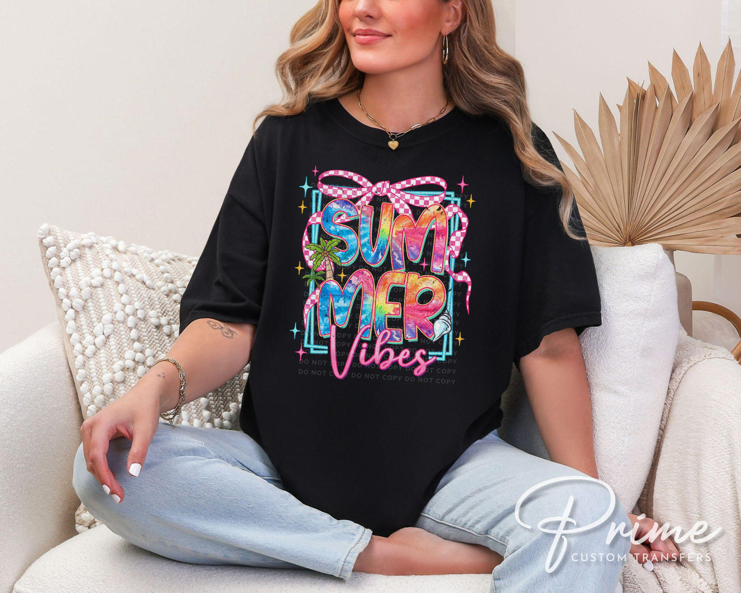 Summer Vibes DTF Transfer, Ready to Press, T-shirt Transfer, Heat Transfer, Direct to Film, Beach Shirt, Brushstroke, Coquette Bow Tie Dye