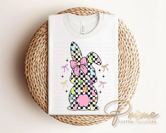 Easter DTF Transfer, Ready to Press, T-shirt Transfer, Heat Transfer, Direct to Film, Spring, Religious, Coquette Checkered Easter Bunny