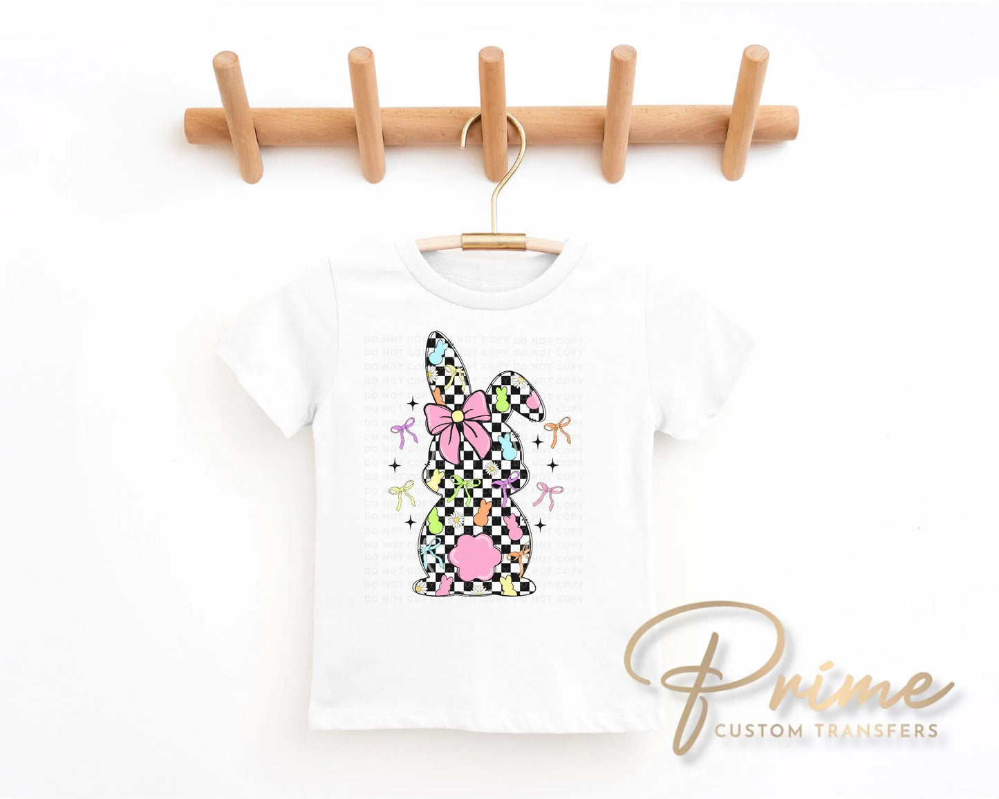 Easter DTF Transfer, Ready to Press, T-shirt Transfer, Heat Transfer, Direct to Film, Spring, Religious, Coquette Checkered Easter Bunny