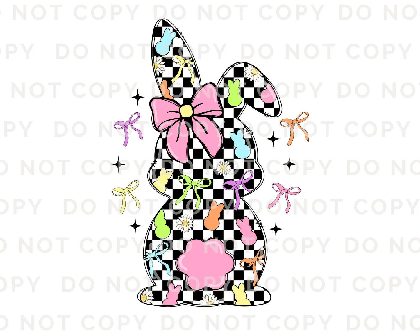 Easter DTF Transfer, Ready to Press, T-shirt Transfer, Heat Transfer, Direct to Film, Spring, Religious, Coquette Checkered Easter Bunny