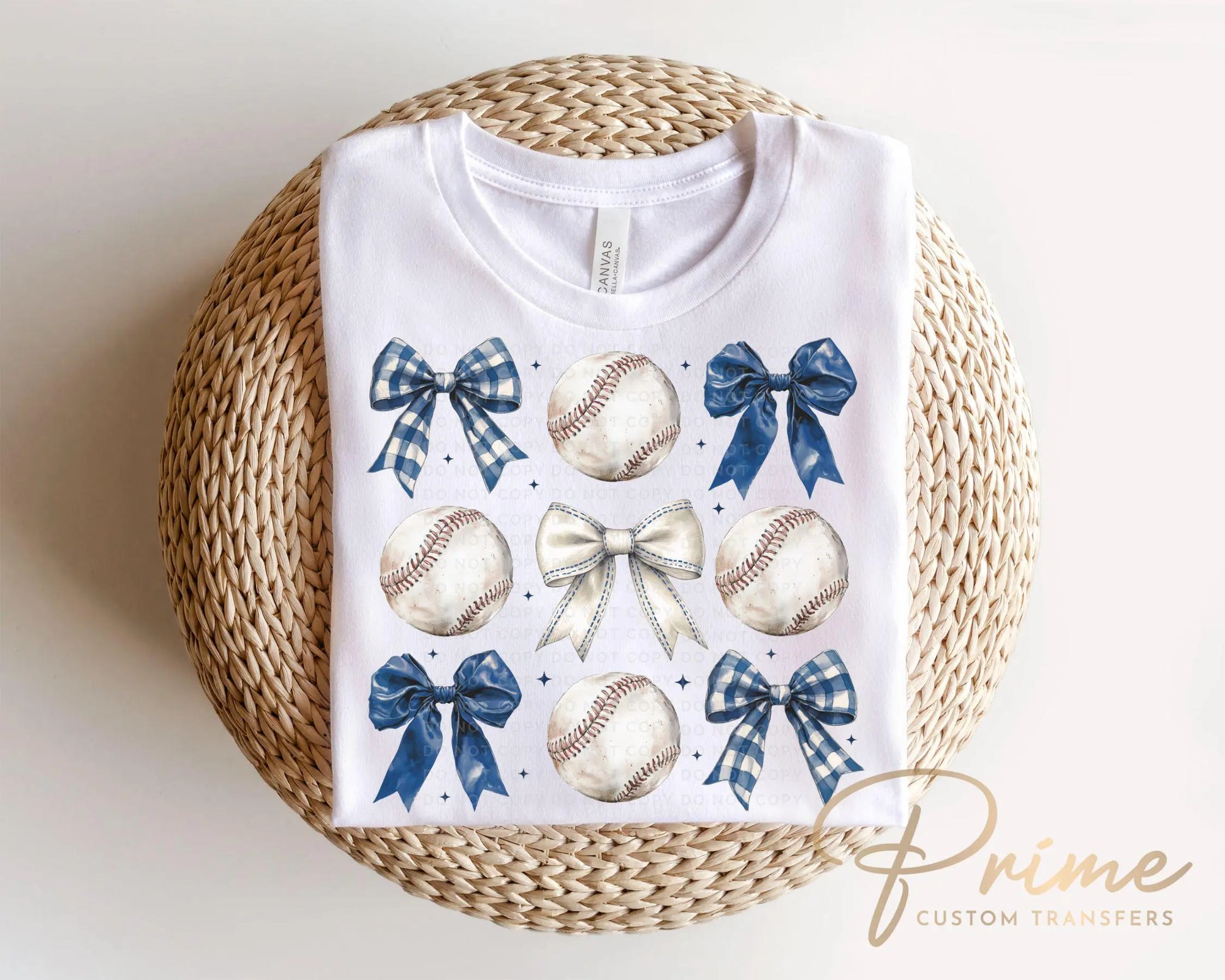Baseball DTF Transfer, Ready to Press, T-shirt Transfer, Heat Transfer, Direct to Film, Sport Mama Apparel, Blue Coquette Baseballs and Bows