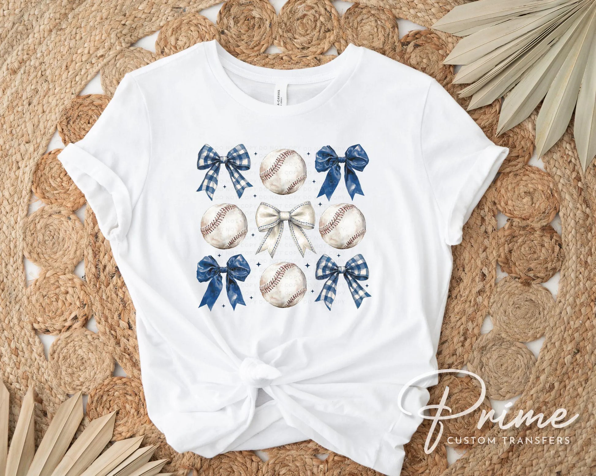 Baseball DTF Transfer, Ready to Press, T-shirt Transfer, Heat Transfer, Direct to Film, Sport Mama Apparel, Blue Coquette Baseballs and Bows