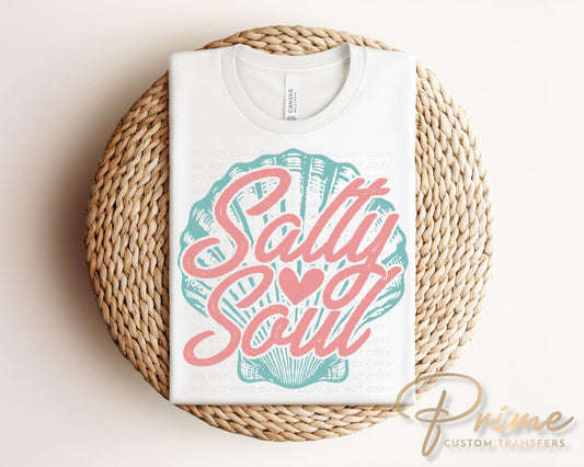 Salty Soul DTF Transfer, Ready to Press, T-shirt Transfers, Heat Transfer, Direct to Film, Beach, Summer Time, Vacation, Sea Shell, Tropical
