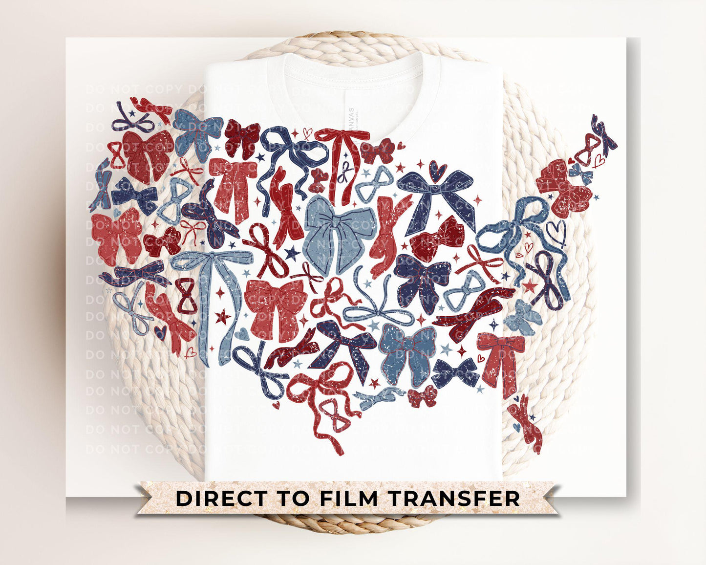 4th of July DTF Transfers, Ready to Press, T-shirt Transfers, Heat Transfer, Direct to Film, USA, Ribbon, Coquette, Red White, Blue Bows
