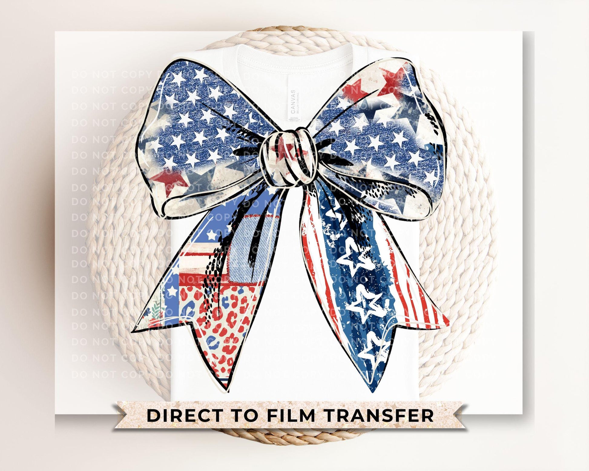 Coquette 4th of July DTF Transfers, Ready to Press, T-shirt Transfers, Heat Transfer, Direct to Film, USA, Ribbon, USA American Flag Bow