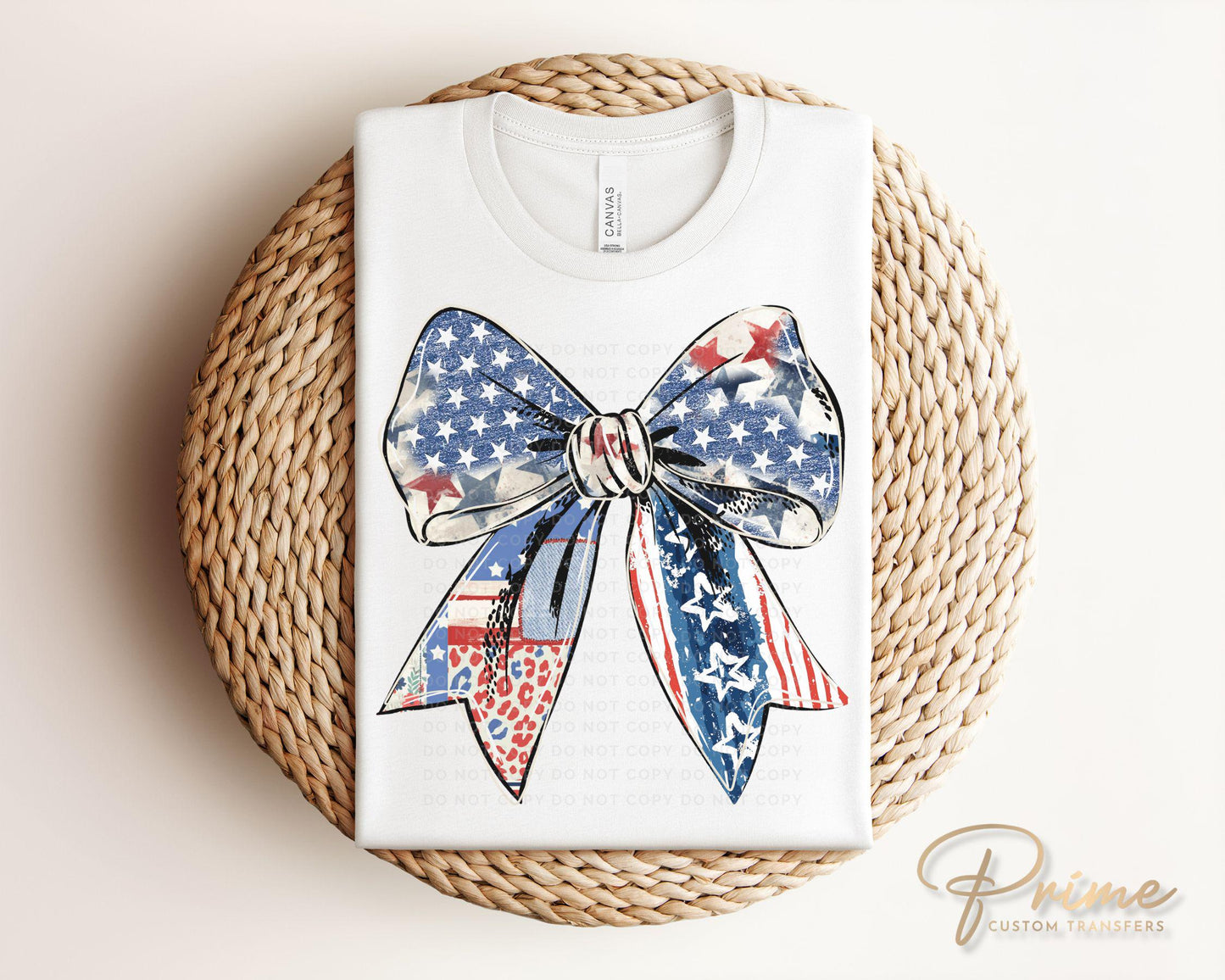 Coquette 4th of July DTF Transfers, Ready to Press, T-shirt Transfers, Heat Transfer, Direct to Film, USA, Ribbon, USA American Flag Bow