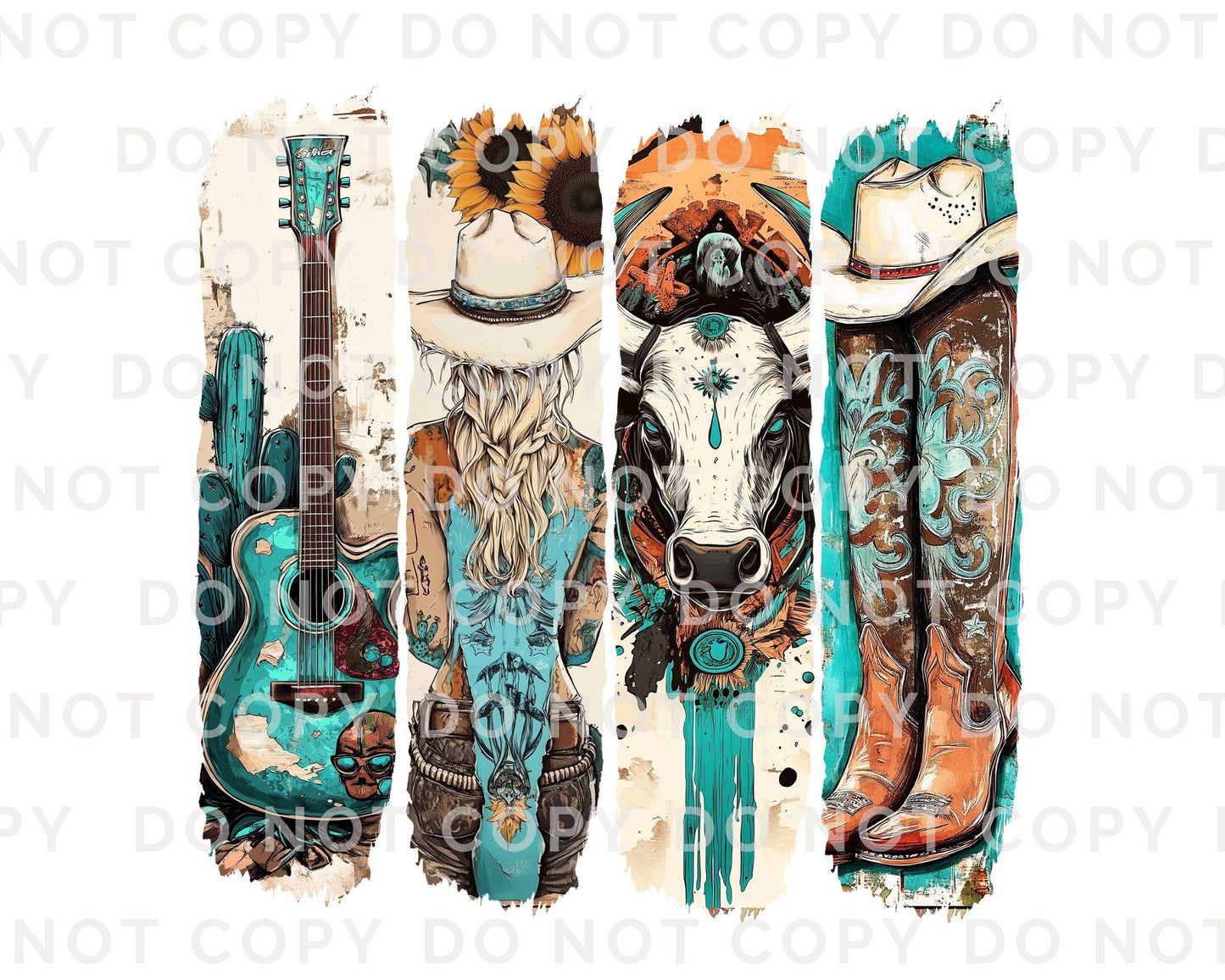 Western Cowgirl DTF Transfer, Ready to Press, T-shirt Transfers Heat Transfer, Direct to Film, Cowboy Boots, Country, Turquoise, Sunflower