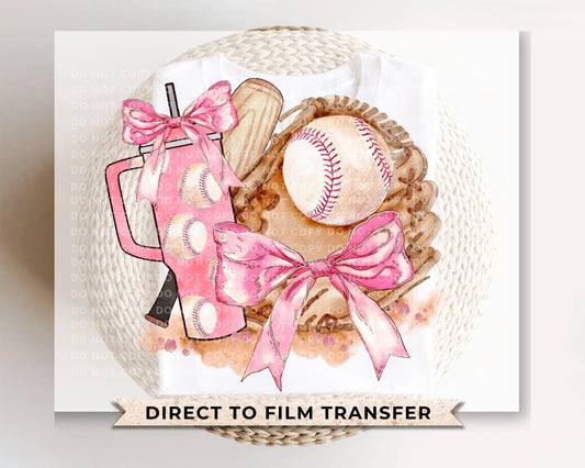 Pink Coquette Baseball DTF Transfers, Ready to Press, T-shirt Transfers, Heat Transfer, Direct to Film, Sports Tshirt, Bow, Girly, Tumbler