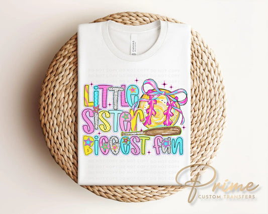 Baseball Sister DTF Transfers, Ready to Press, T-shirt Transfers, Heat Transfer, Direct to Film, Sports Apparel, Little Sister Biggest Fan