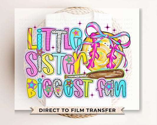 Baseball Sister DTF Transfers, Ready to Press, T-shirt Transfers, Heat Transfer, Direct to Film, Sports Apparel, Little Sister Biggest Fan