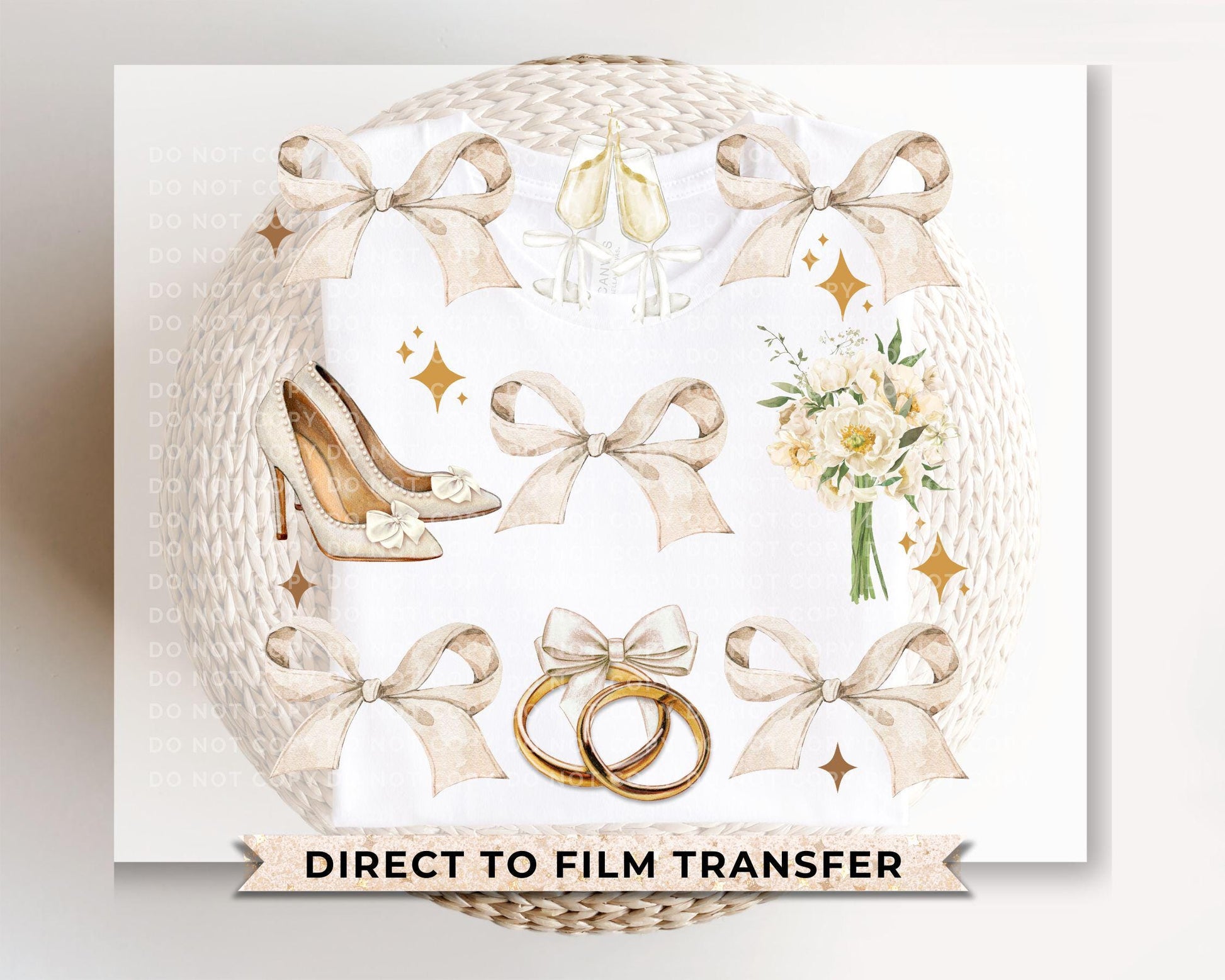 Bride DTF Transfer, Ready to Press, T-shirt Transfer, Heat Transfer, Direct to Film, Wedding, Bach, Bachelorette, Coquette Bridal Bows