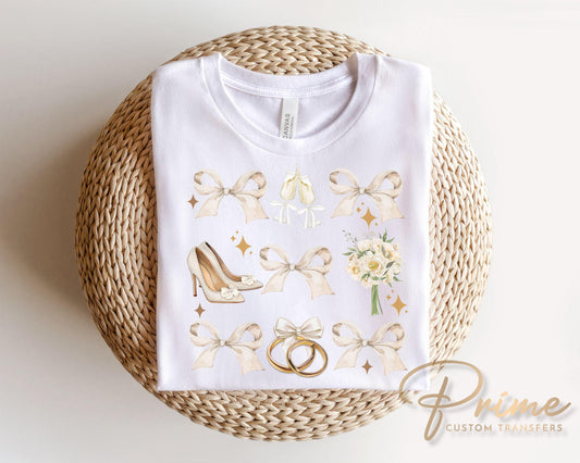 Bride DTF Transfer, Ready to Press, T-shirt Transfer, Heat Transfer, Direct to Film, Wedding, Bach, Bachelorette, Coquette Bridal Bows