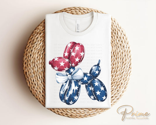 Patriotic Stars Balloon Dog DTF Transfers, Ready to Press, T-shirt Transfers, Heat Transfer, Direct to Film, Memorial Day, Fourth of July