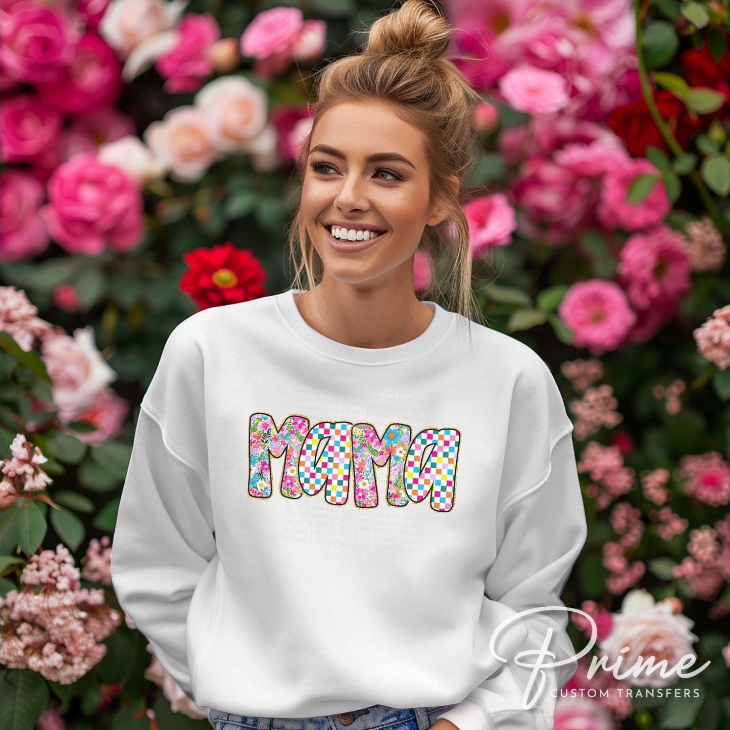 Mother's Day DTF Transfer, Ready to Press, T-shirt Transfer, Heat Transfer, Direct to Film, Gift for Mom, Flowers, Faux Glitter Floral Mama