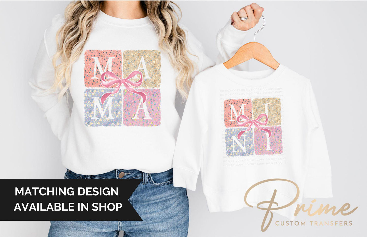 Mother's Day DTF Transfer, Ready to Press, T-shirt Transfer, Heat Transfer, Direct to Film, Mommy and Me, Mini, Bow, Coquette Floral Mama