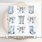Toile Blue Boots and Bows DTF Transfer, Ready to Press, T-shirt Transfer, Heat Transfer, Direct to Film, Bachelorette, Coquette Bride