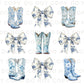 Toile Blue Boots and Bows DTF Transfer, Ready to Press, T-shirt Transfer, Heat Transfer, Direct to Film, Bachelorette, Coquette Bride