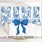 Mother's Day DTF Transfer, Ready to Press, T-shirt Transfer, Heat Transfer, Direct to Film, Gift for Mom Mama Floral Blue Toile Coquette Bow