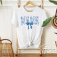 Mother's Day DTF Transfer, Ready to Press, T-shirt Transfer, Heat Transfer, Direct to Film, Gift for Mom Mama Floral Blue Toile Coquette Bow
