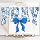 Christian DTF Transfer, Ready to Press, T-shirt Transfer, Heat Transfer, Direct to Film, Bible, Faith, Prayer Floral Blue Toile Coquette Bow
