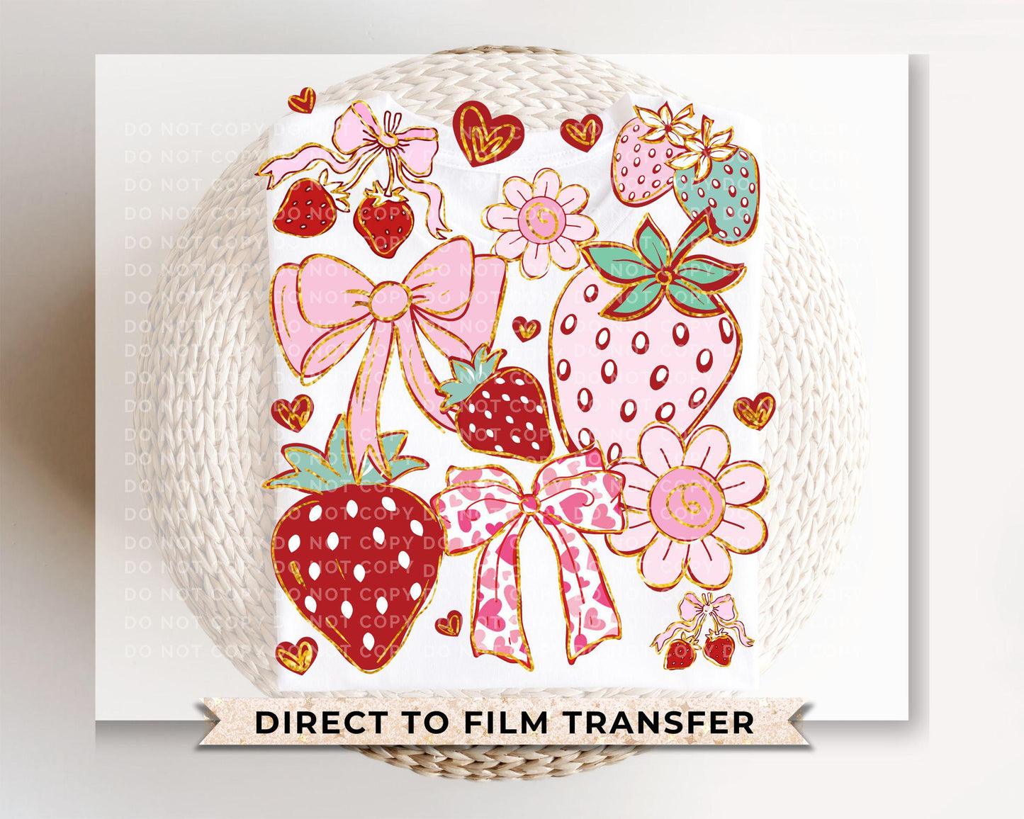 Boho Strawberry Coquette DTF Transfer, Ready to Press, T-shirt Transfers, Heat Transfer, Direct to Film, Floral, Summer, Strawberry Festival