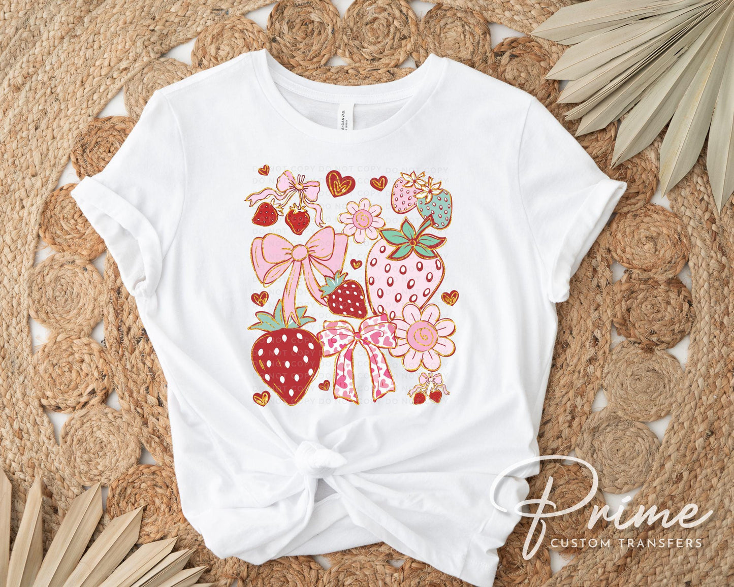 Boho Strawberry Coquette DTF Transfer, Ready to Press, T-shirt Transfers, Heat Transfer, Direct to Film, Floral, Summer, Strawberry Festival