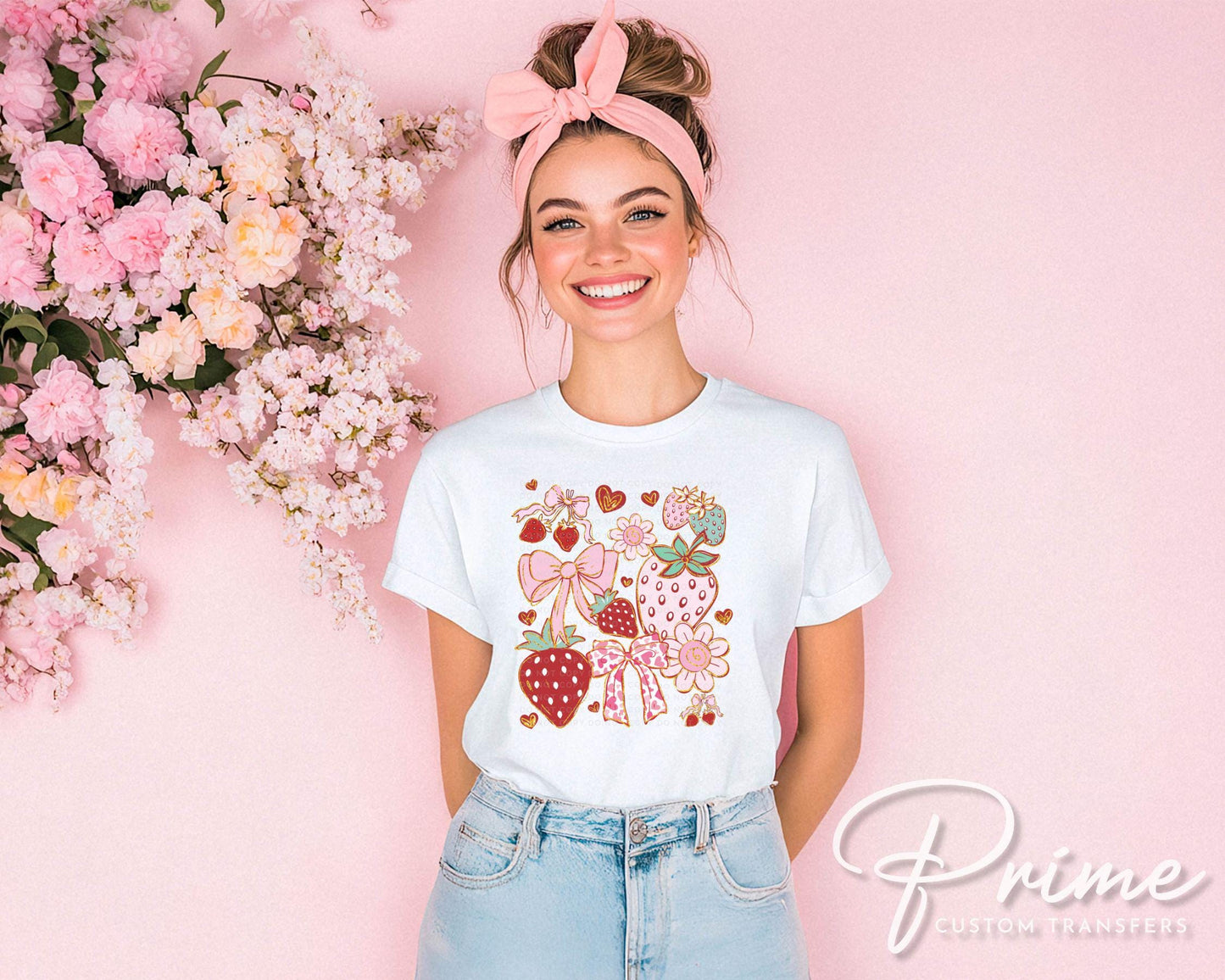 Boho Strawberry Coquette DTF Transfer, Ready to Press, T-shirt Transfers, Heat Transfer, Direct to Film, Floral, Summer, Strawberry Festival