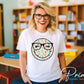 Teacher DTF Transfer, Ready to Press, T-shirt Transfer, Heat Transfer, Direct to Film, ABC, Glasses, Preschool, Cute, Eyelashes, Happy Face