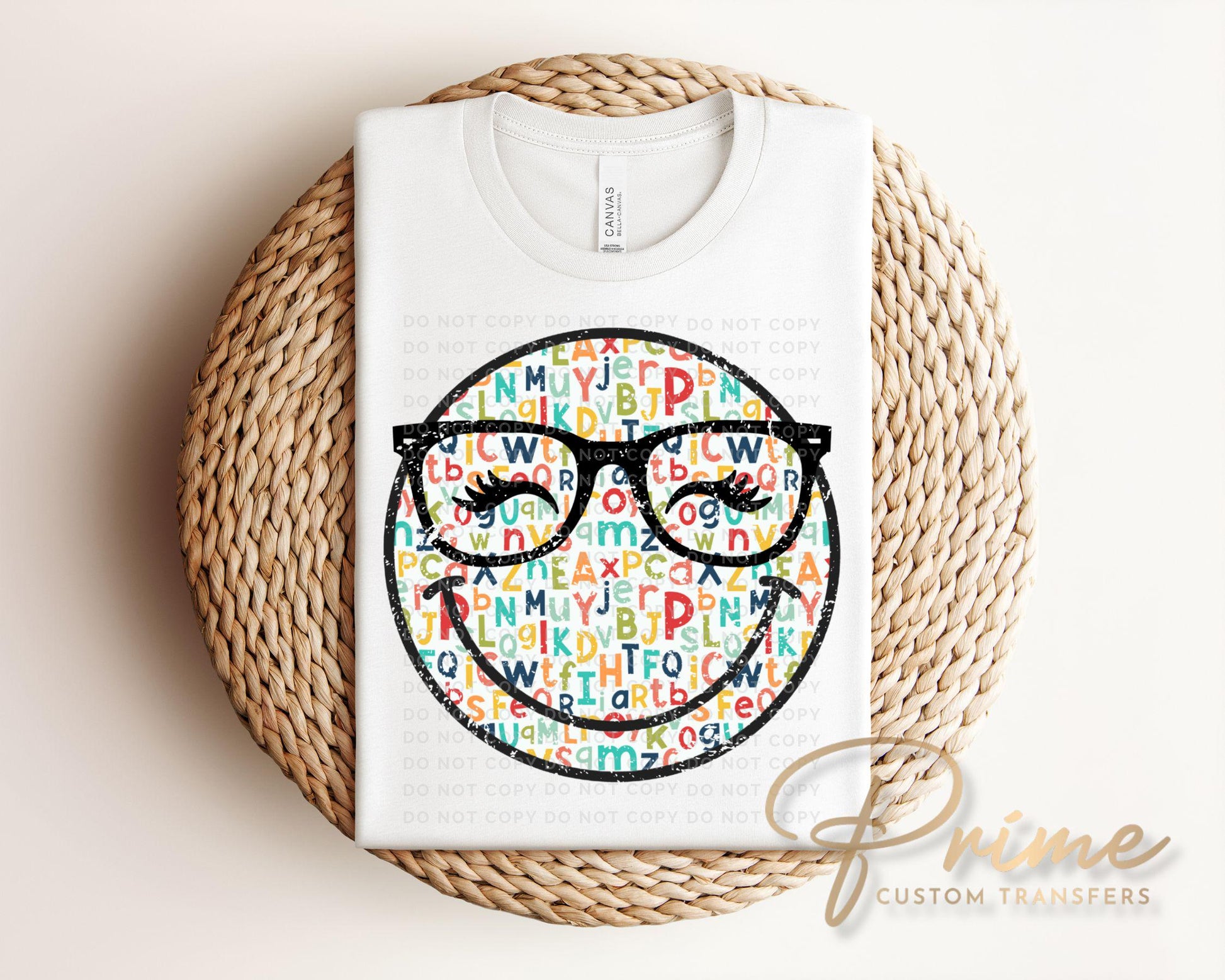 Teacher DTF Transfer, Ready to Press, T-shirt Transfer, Heat Transfer, Direct to Film, ABC, Glasses, Preschool, Cute, Eyelashes, Happy Face