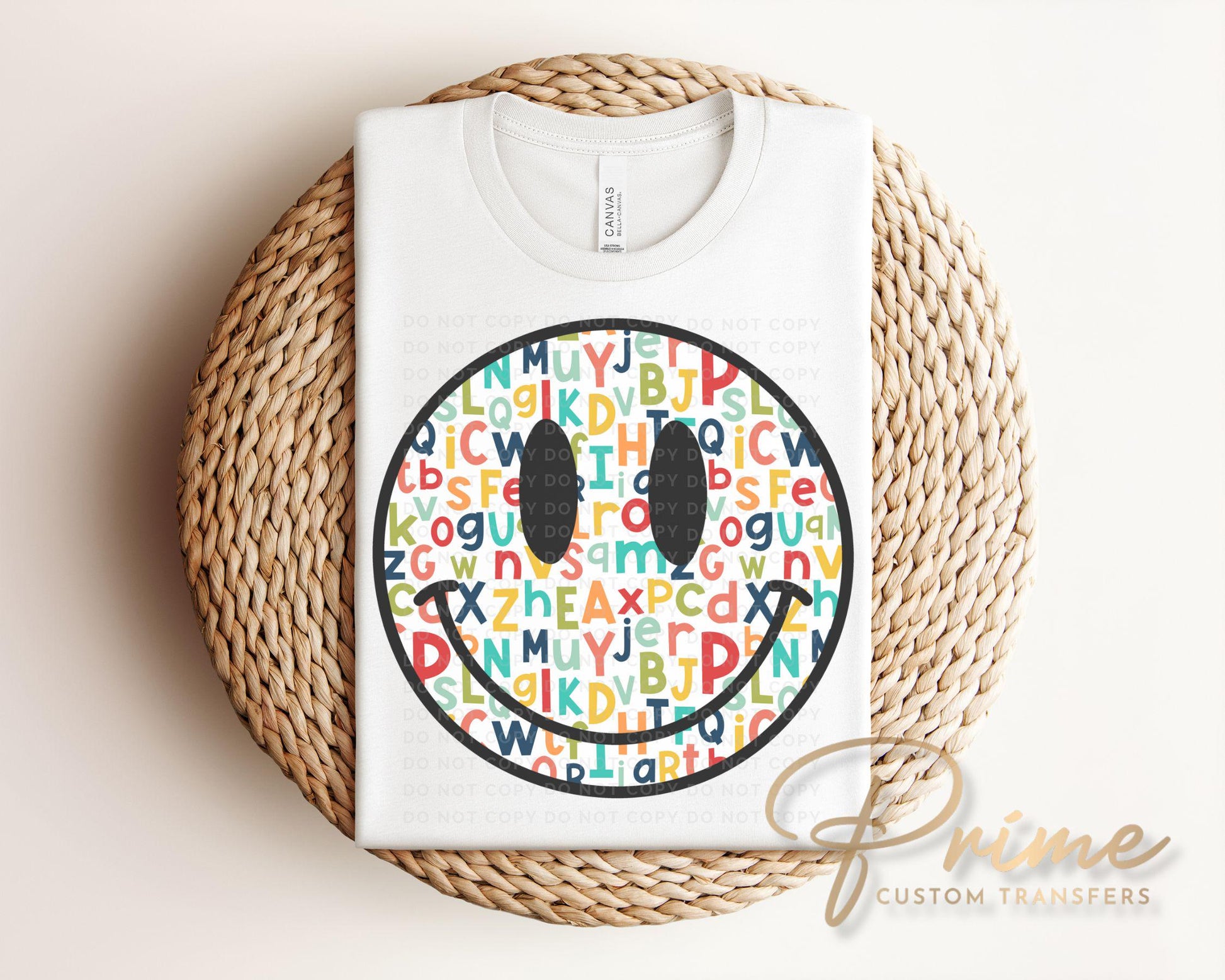 Teacher DTF Transfer, Ready to Press, T-shirt Transfer, Heat Transfer, Direct to Film, ABC, Back To School, Teacher Gift, Happy Face