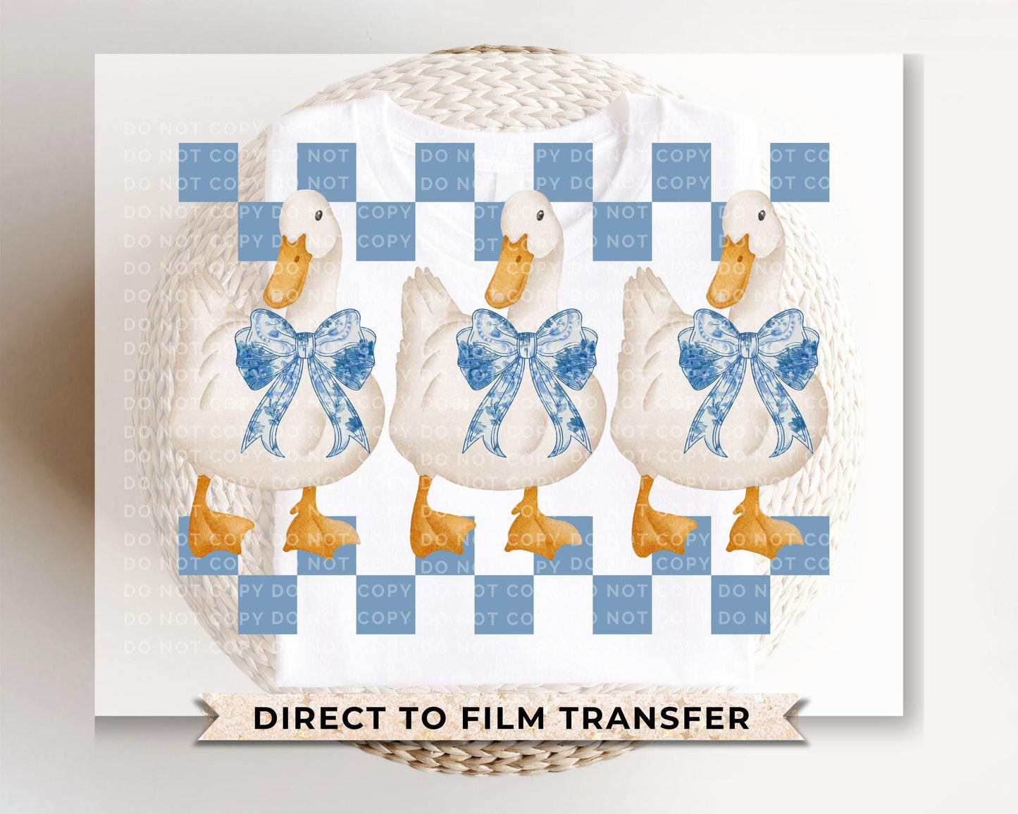 Coquette Goose DTF Transfer, Ready to Press, T-shirt Transfer, Heat Transfer, Direct to Film, Cold Peel, Trendy, Checkered Blue Toile Geese