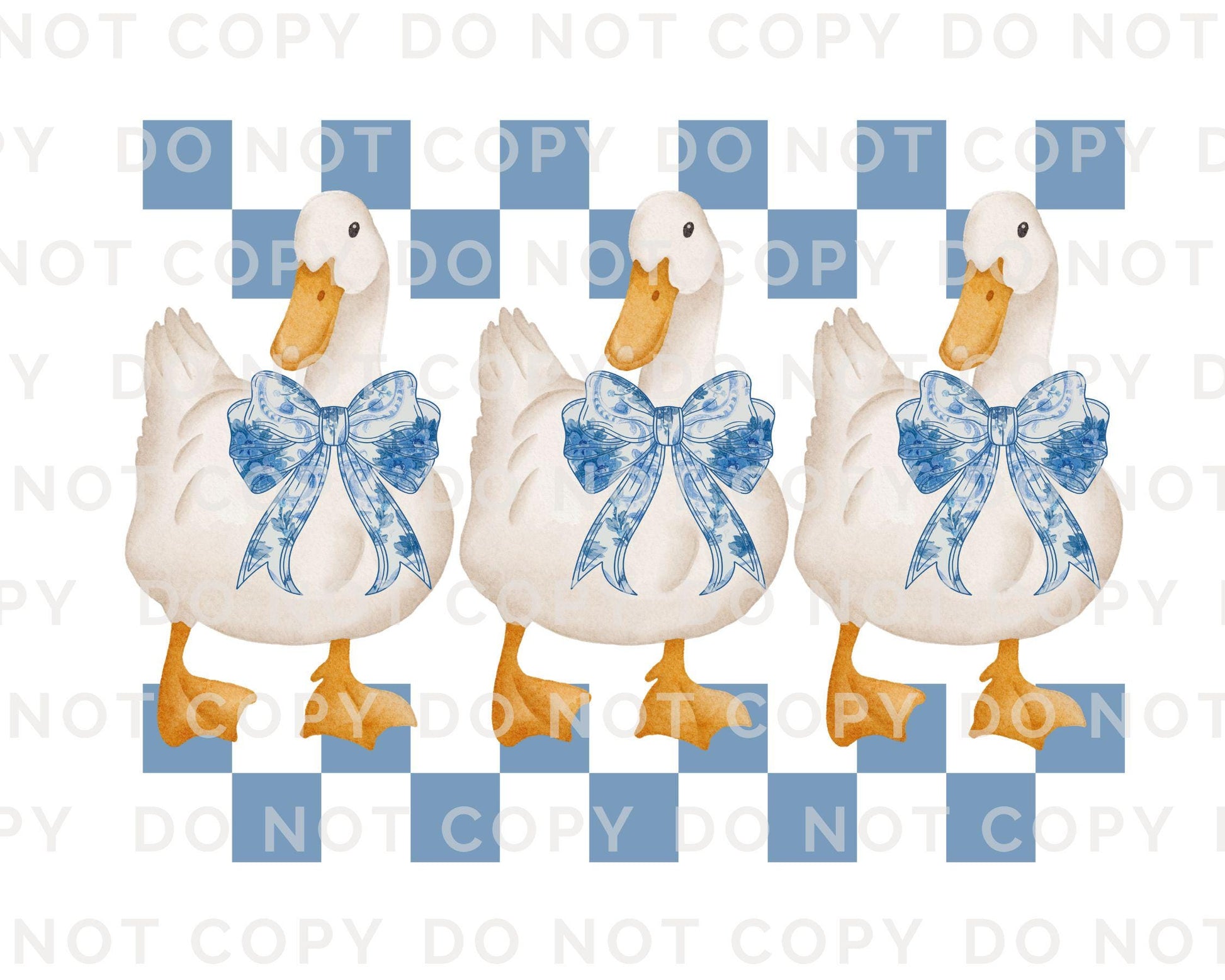 Coquette Goose DTF Transfer, Ready to Press, T-shirt Transfer, Heat Transfer, Direct to Film, Cold Peel, Trendy, Checkered Blue Toile Geese