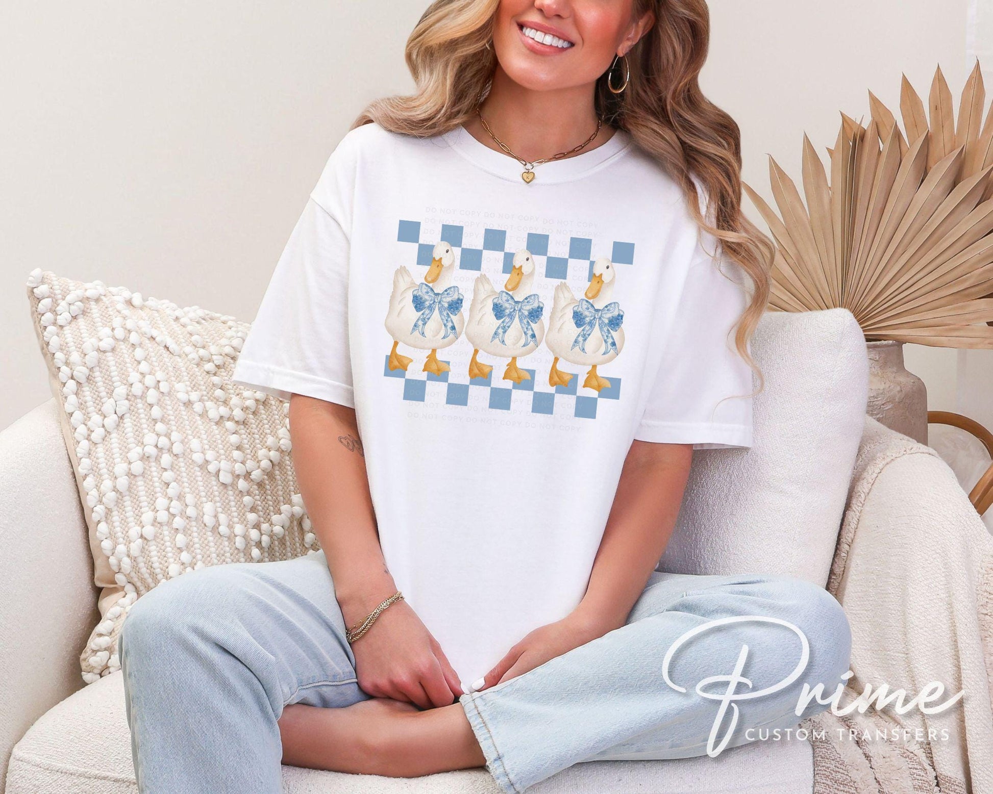 Coquette Goose DTF Transfer, Ready to Press, T-shirt Transfer, Heat Transfer, Direct to Film, Cold Peel, Trendy, Checkered Blue Toile Geese