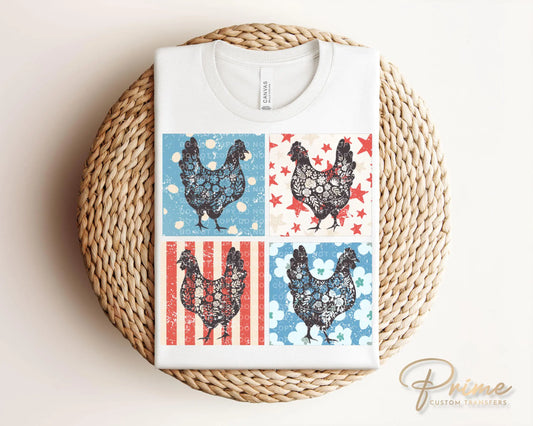 4th of July DTF Transfers, Ready to Press, T-shirt Transfers, Heat Transfer, Direct to Film, Patriotic, Holiday, Western, Chickens, Rooster