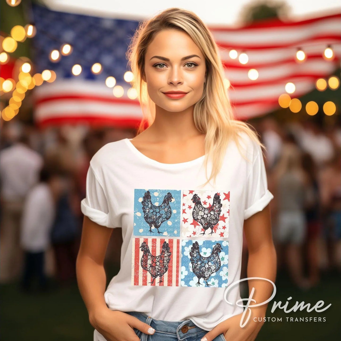 4th of July DTF Transfers, Ready to Press, T-shirt Transfers, Heat Transfer, Direct to Film, Patriotic, Holiday, Western, Chickens, Rooster