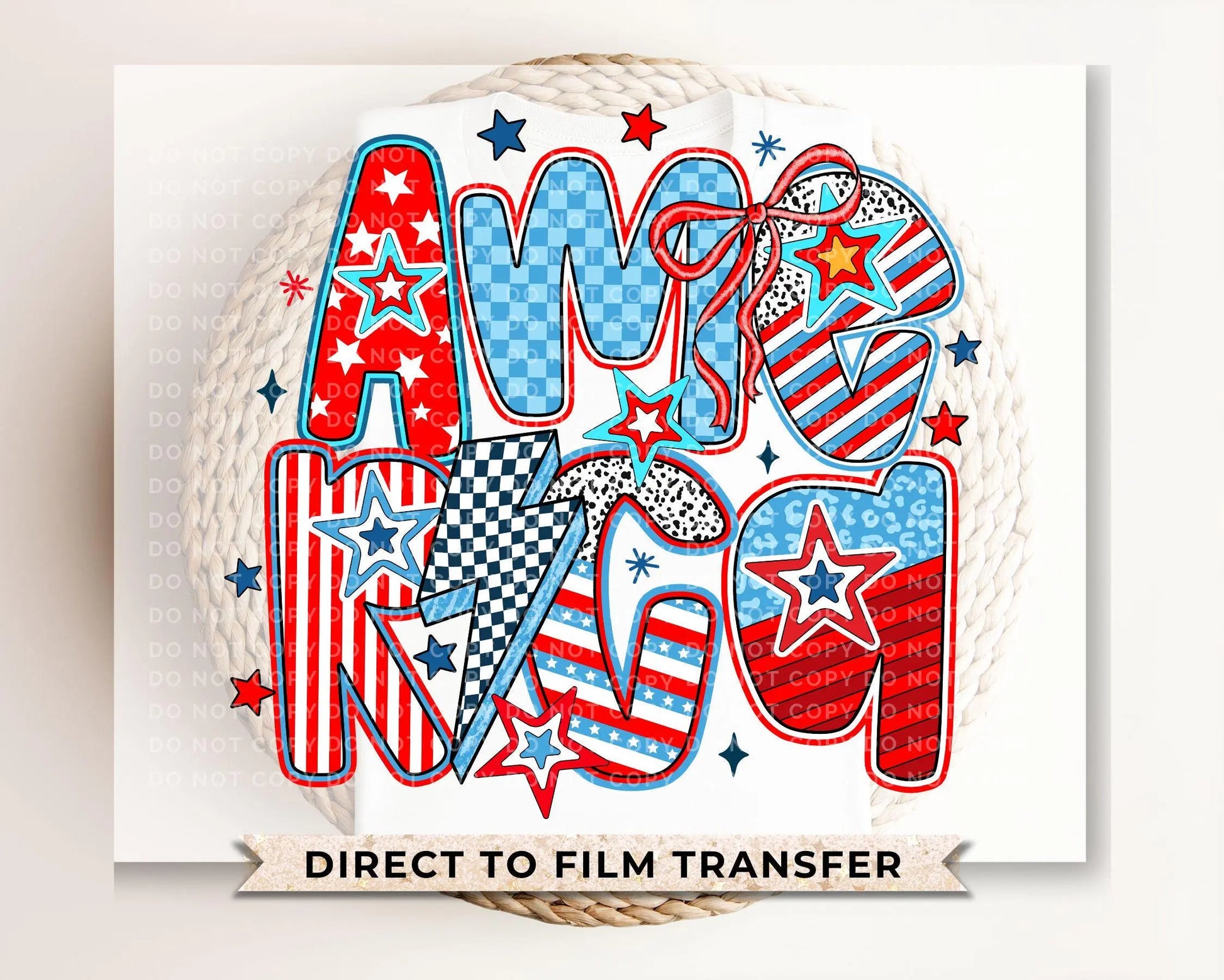 4th of July DTF Transfer, Ready to Press, T-shirt Transfer, Heat Transfer, Direct to Film, Memorial Day, America, Bows, USA Coquette Collage