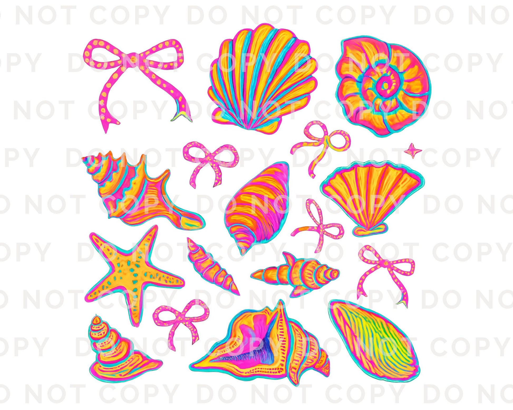 Coquette Seashells DTF Transfer, Ready to Press, T-shirt Transfer, Heat Transfer, Direct to Film, Bright Beach Shirt, Brushstroke, Costal