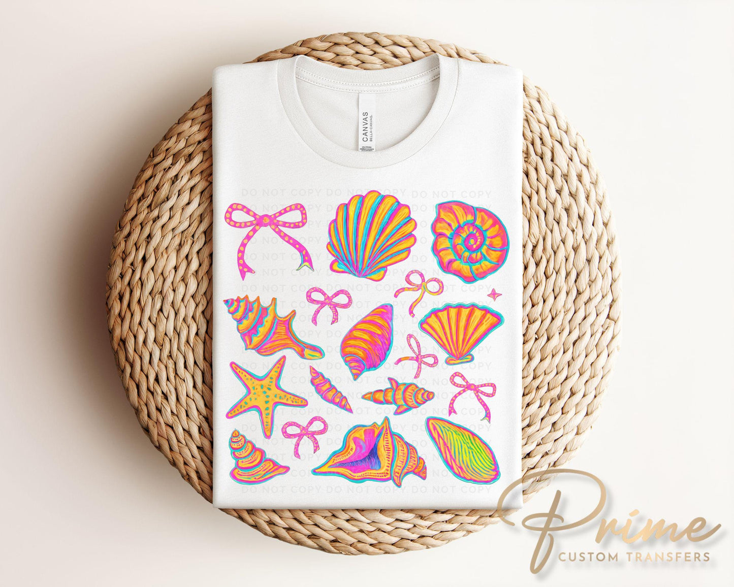 Coquette Seashells DTF Transfer, Ready to Press, T-shirt Transfer, Heat Transfer, Direct to Film, Bright Beach Shirt, Brushstroke, Costal