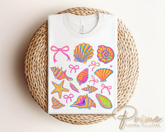 Coquette Seashells DTF Transfer, Ready to Press, T-shirt Transfer, Heat Transfer, Direct to Film, Bright Beach Shirt, Brushstroke, Costal