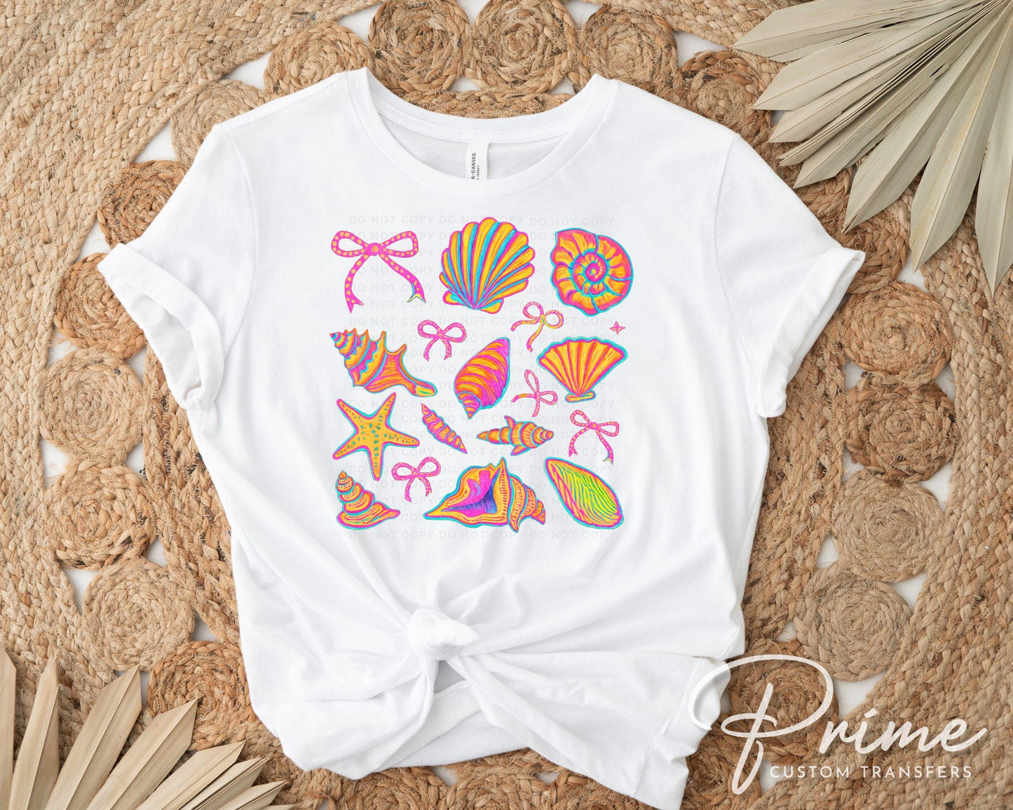 Coquette Seashells DTF Transfer, Ready to Press, T-shirt Transfer, Heat Transfer, Direct to Film, Bright Beach Shirt, Brushstroke, Costal