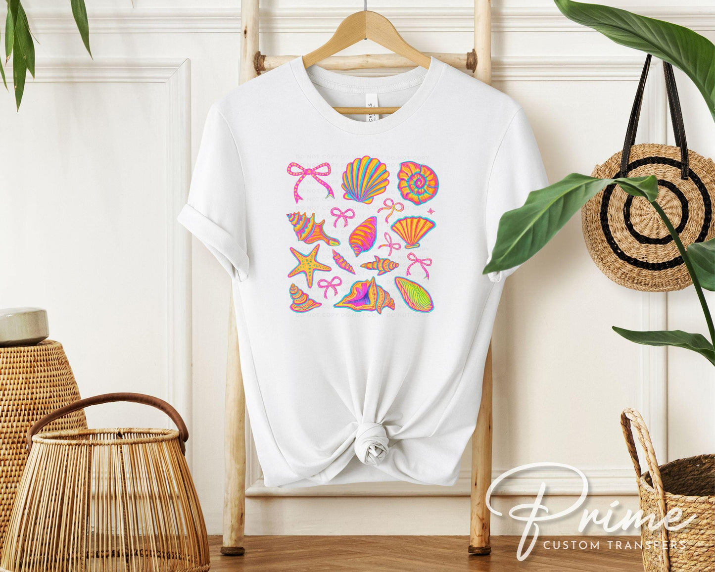 Coquette Seashells DTF Transfer, Ready to Press, T-shirt Transfer, Heat Transfer, Direct to Film, Bright Beach Shirt, Brushstroke, Costal