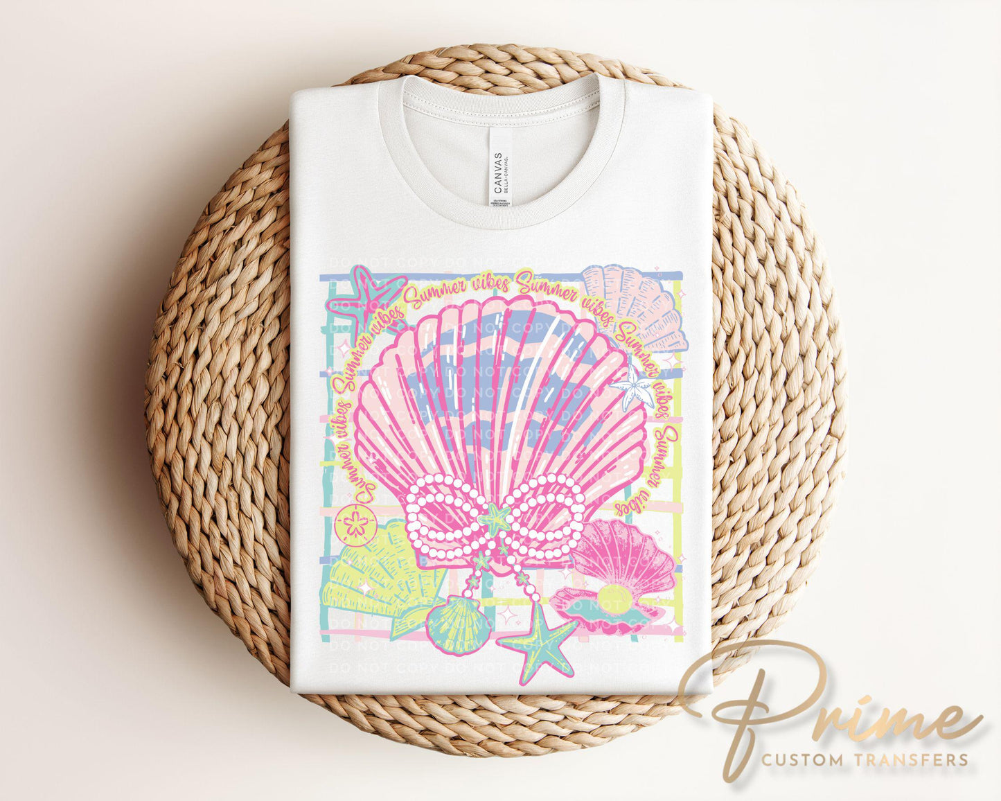 Coquette Seashell DTF Transfer, Ready to Press, T-shirt Transfer, Heat Transfer, Direct to Film, Bow, Neon Pink Clam, Pearl, Vacation, Beach