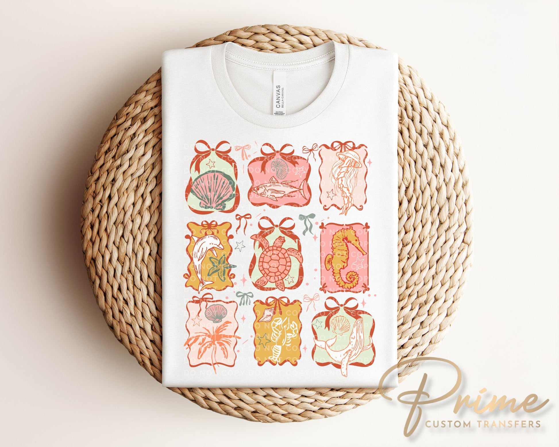 Coquette Beach DTF Transfer, Ready to Press, T-shirt Transfer, Heat Transfer, Direct to Film, Summer Shirt, Fish, Seahorse, Jellyfish