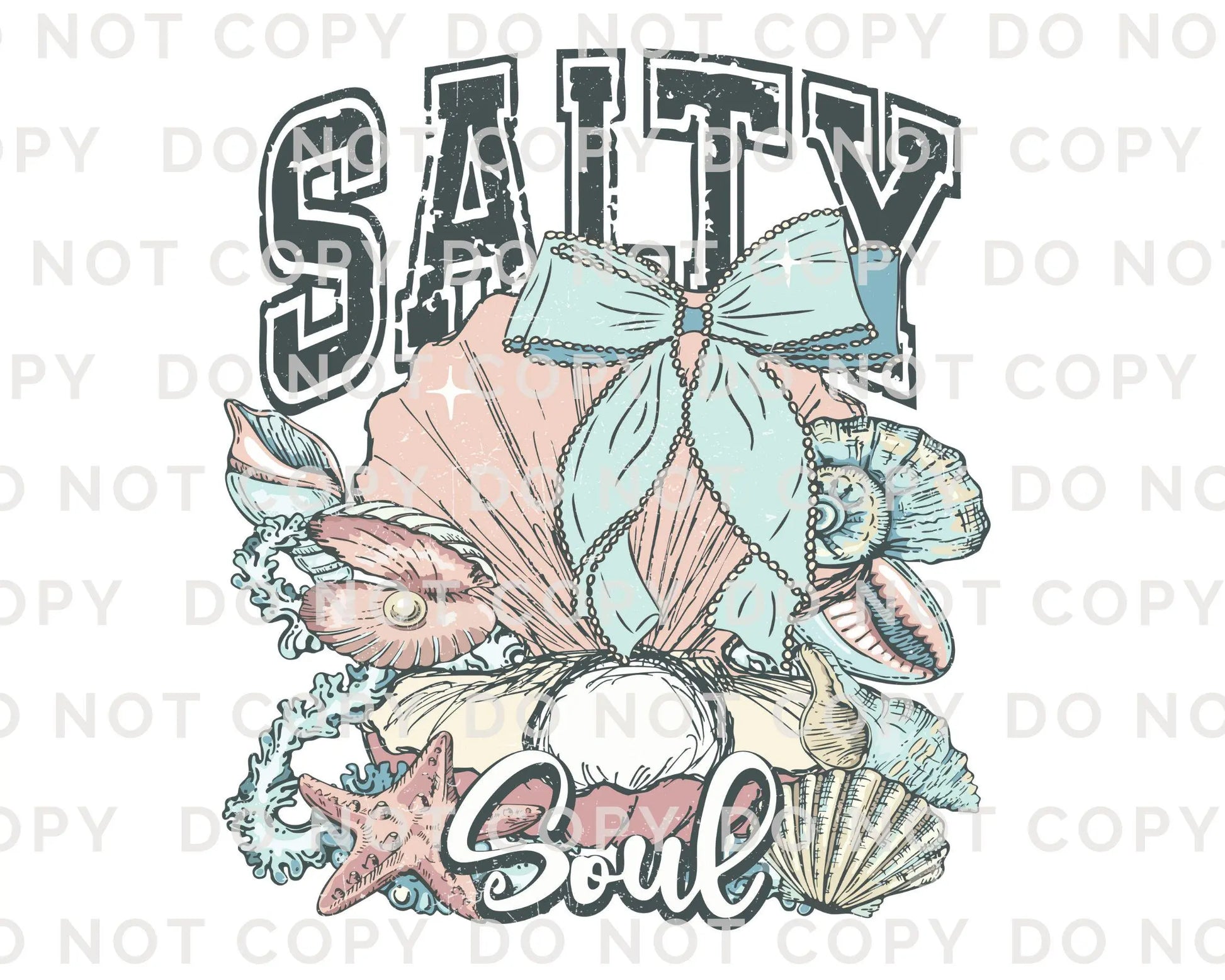 Salty Soul DTF Transfer, Ready to Press, T-shirt Transfer, Heat Transfer, Direct to film, Seashell, Summer Vacation, Coastal Beach