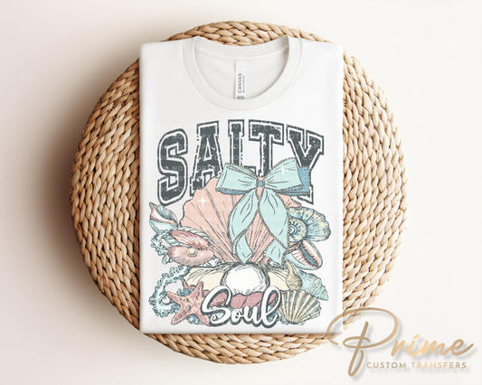 Salty Soul DTF Transfer, Ready to Press, T-shirt Transfer, Heat Transfer, Direct to film, Seashell, Summer Vacation, Coastal Beach