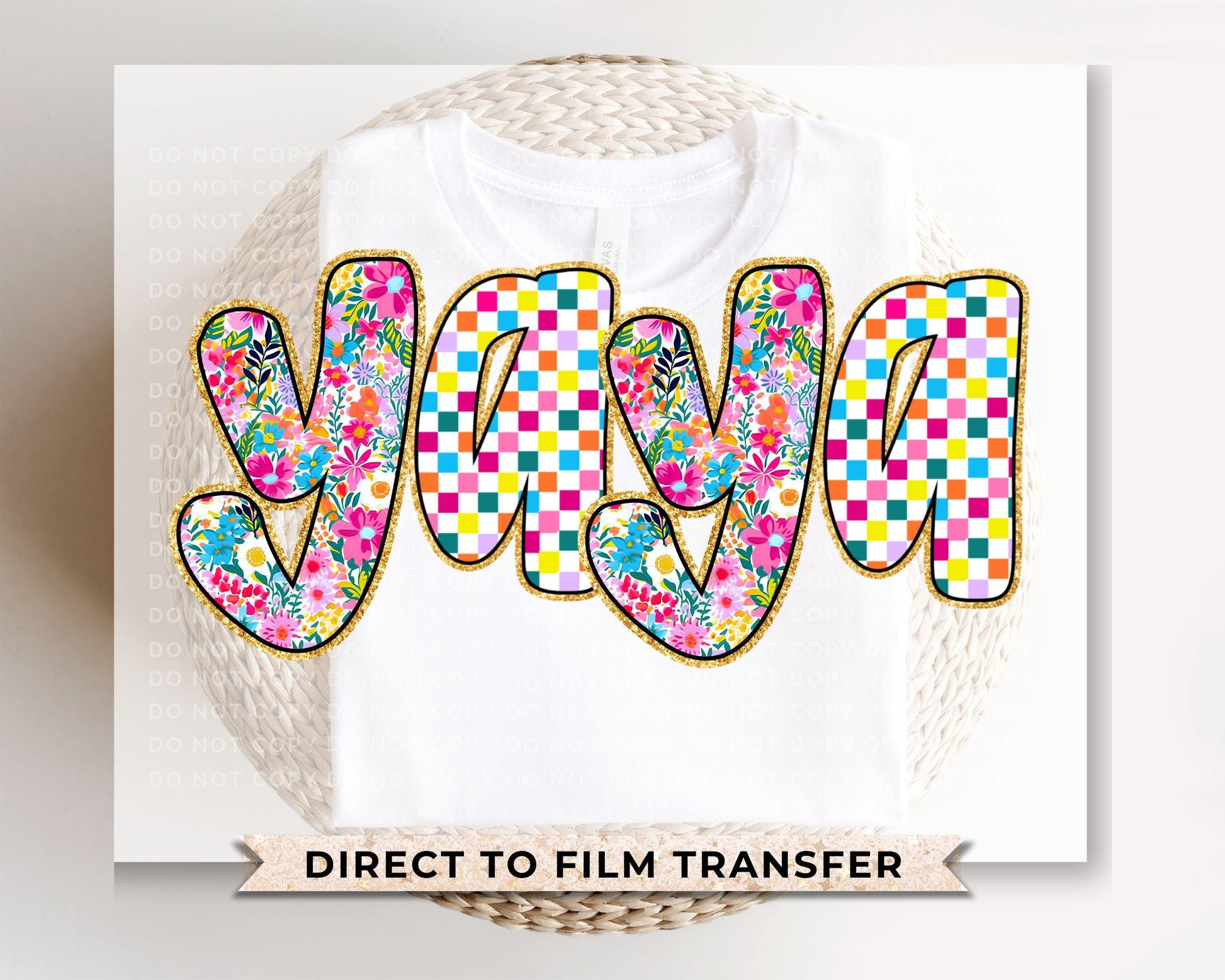 Mother's Day DTF Transfers, Ready to Press, T-shirt Transfers, Heat Transfer, Direct to Film, Gift for Grandma, Faux Glitter Floral YaYa